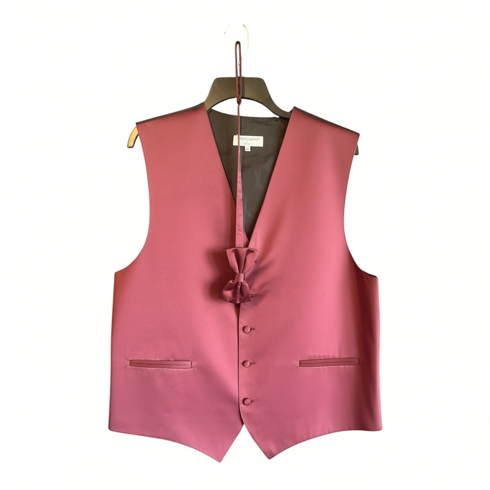 Vesuvio Napoli Men's Solid Dusty Rose Pink Satin Formal Vest Tuxedo w/ Necktie